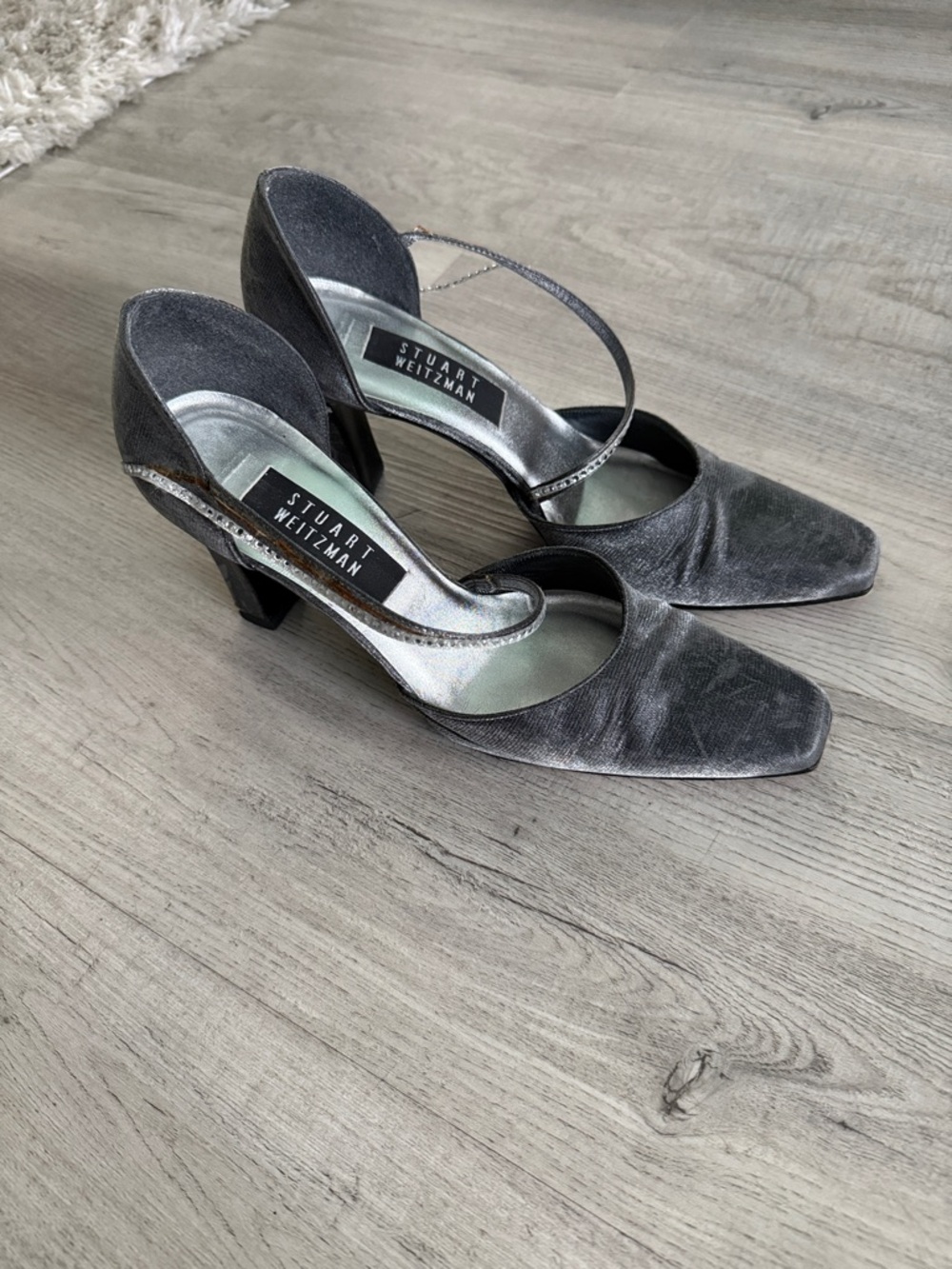 Stuart Weitzman Silver Mary Jane Pumps Size 7.5 **Need repair**